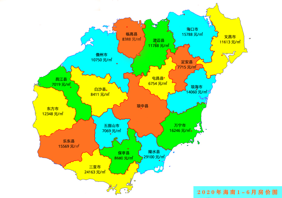 2020年海南省各市县房价分布图